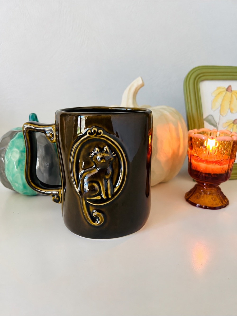 Rae Dunn “The Witch Is In” Dark Forest Green Cat Mug